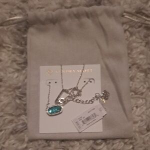 Kendra Scott Silver Necklace with Teal Oval Stone
